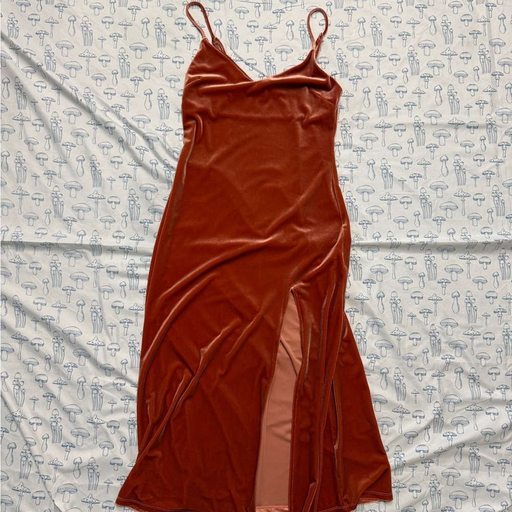 Forever 21 Rust Midi Velvet Dress